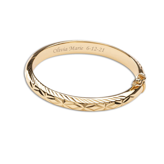 Personalized 14K Gold-Plated Baby Bangle Bracelet Gift for Infant, Toddler, Kids, Teens or Women Bracelet, Custom Jewelry with Engraved Name
