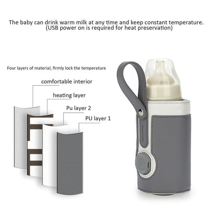 Bottle Warmer Bag 3 Temperature Adjustable Portable Baby Bottle Warmer for Connecting to Mobile Power