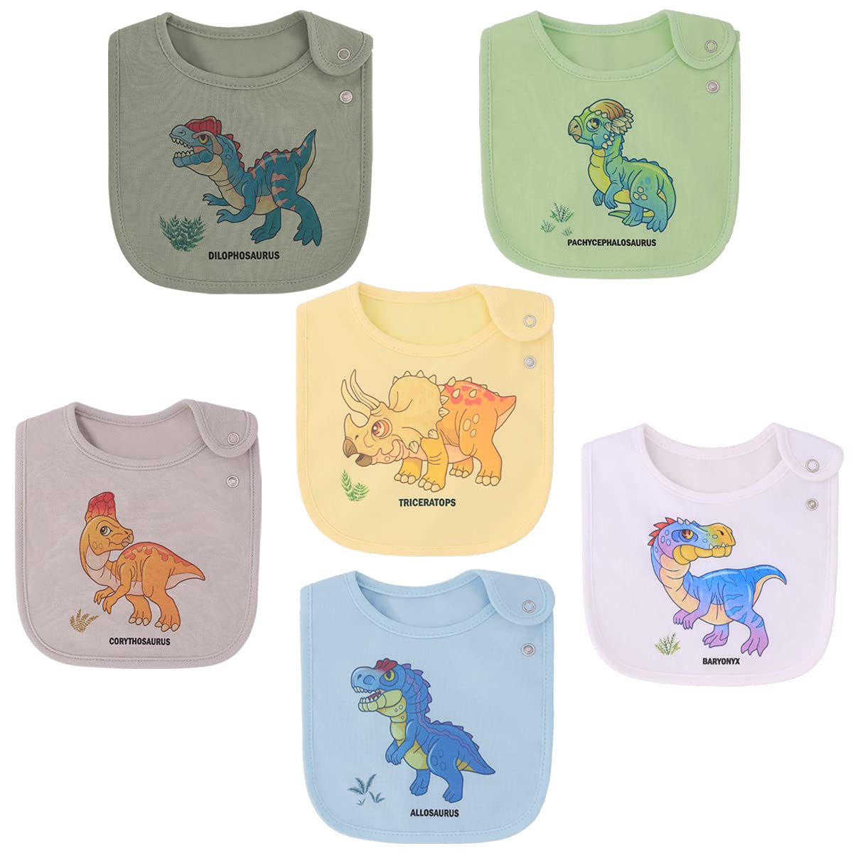 Maiwa 6 Pack Waterproof Cotton Baby Bibs for Girls Boys for Drooling Eating with Snaps