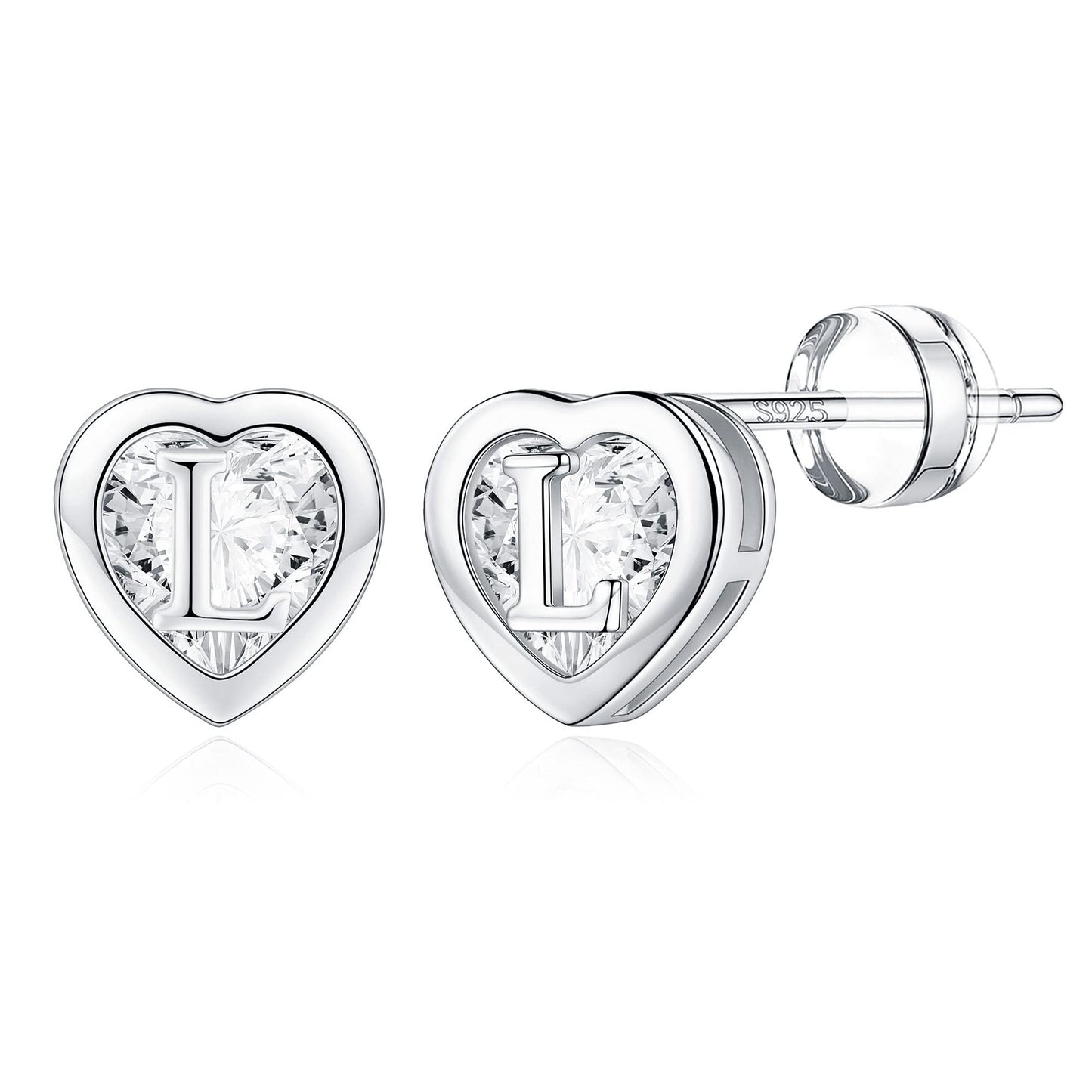 IEFWELL Heart Stud Earrings for Girls Women, S925 Sterling Silver Studs Hypoallergenic Earrings CZ Heart Earrings Initial Earrings for Teen Girls Kids Jewelry for Girls Gifts