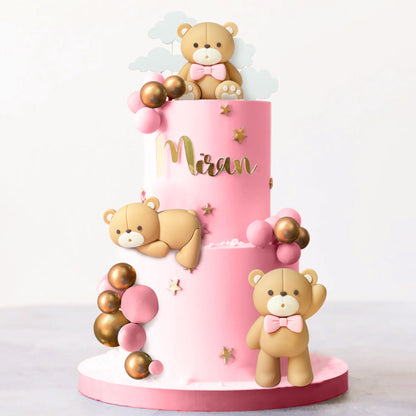 JeVenis Luxury Pink Bear Cake Decoration Baby Bear Baby Shower Cake Topper Bears Train Cake Decoration Baby Shower Birthday Cake Decoration