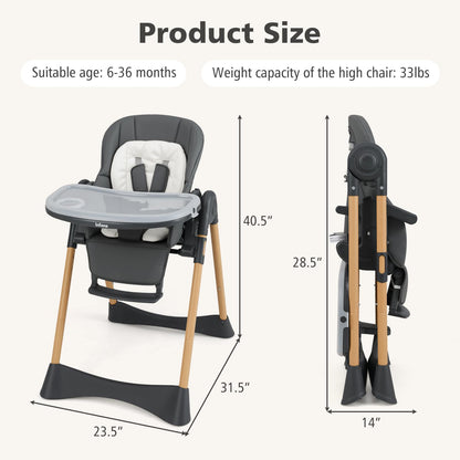 INFANS Baby High Chair, High Chairs for Babies & Toddlers with Adjustable Height Backrest Footrest Removable Tray, Easy to Clean PU Seat Convertible Quick Folding Portable Highchair (Dark Gray)