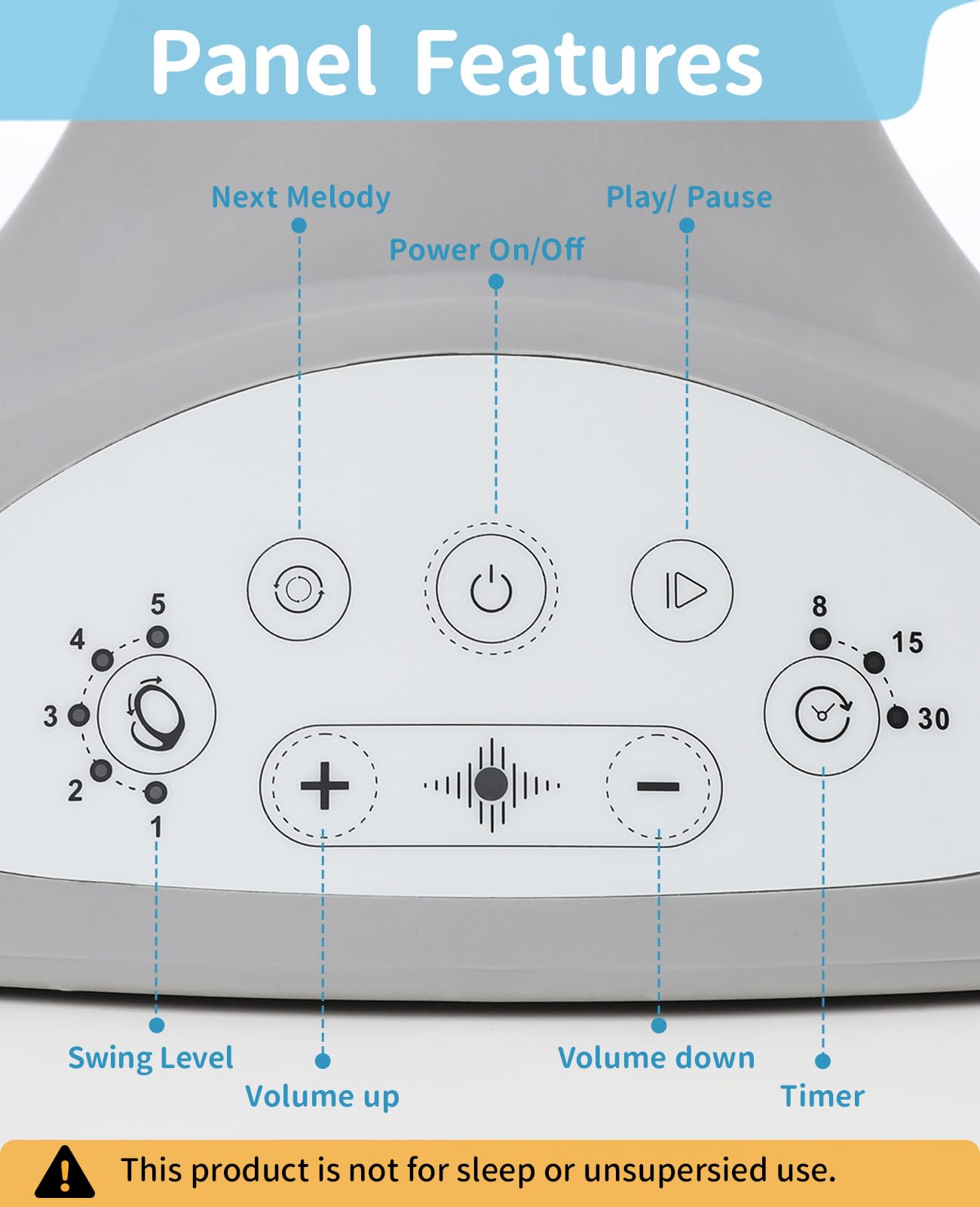 LAREX Baby Swings Electric Baby Swing Bluetooth Infant Swing Portable Rocker with 5 Speeds, 1 Seat Position, Remote Control, Grey