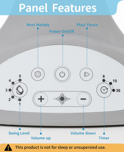 LAREX Baby Swings Electric Baby Swing Bluetooth Infant Swing Portable Rocker with 5 Speeds, 1 Seat Position, Remote Control, Grey