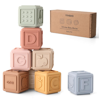 Baby Blocks Stacking for Babies Silicone Soft Building Blocks Teethers Montessori Toys for Babies Education Toys for Toddler Baby 8 PCS-Gentle