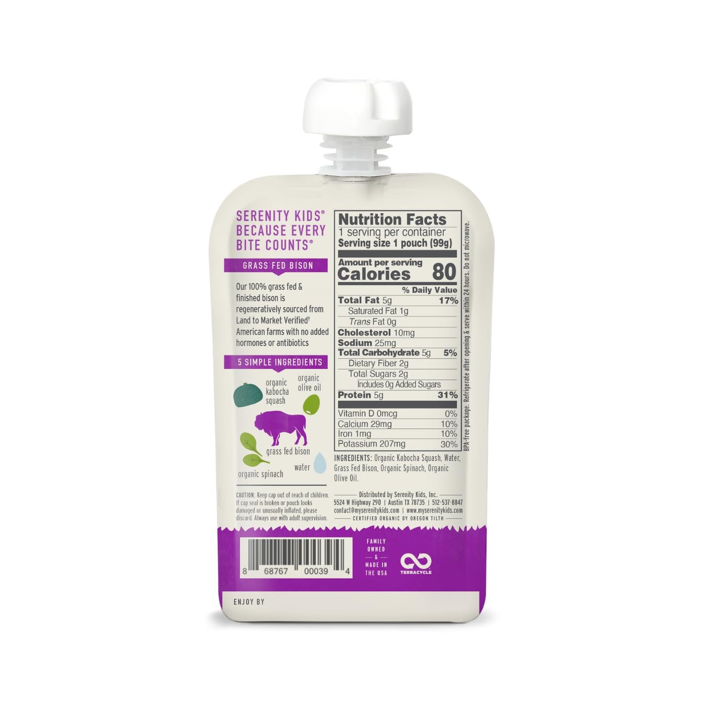 Serenity Kids 7+ Months World Explorers Baby Food Pouches Puree Made With Ethically Sourced Meats & Organic Veggies | 3.5 Ounce BPA-Free Pouch | Beef Chimichurri | 6 Count