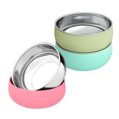Bella's Friends Stainless Steel Baby Bowls with Silicone Sleeve 3 Pack, 4.3” for Toddlers Kids Feeding, Non-Slip, Non-Toxic, Mess-Free, Dishwasher Safe, Fit High Chair Size, Rose green Khaki