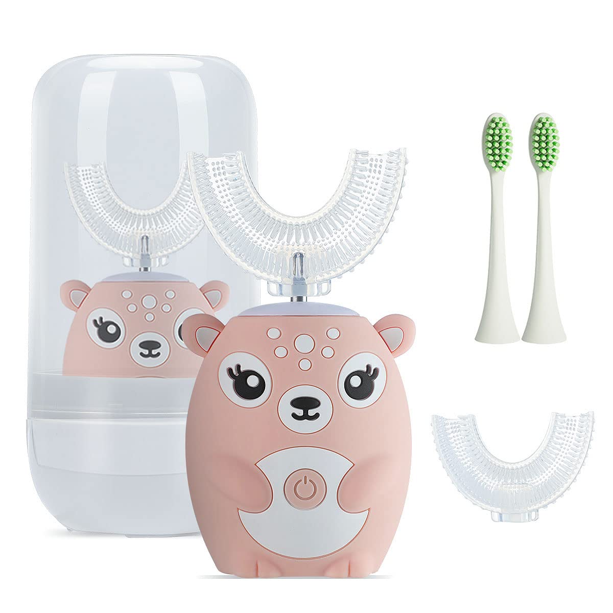 Kids Electric Toothbrush U Shaped Toddler Auto Sonic Toothbrushes with 5 Brush Head,Cartoon Dinosaur Ultrasonic Toothbrushes for Children 2-12 Years,360° Full Mouth Cleaning Automatic