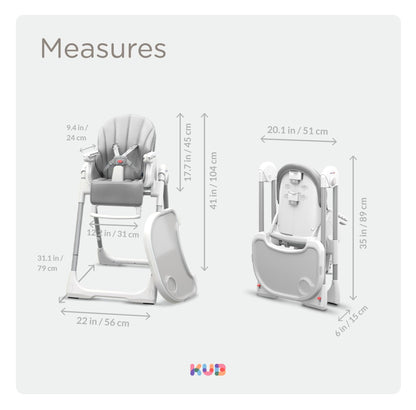 KÜB 3-in-1 Foldable Baby High Chair (Blue) | Multifunctional Infant HighChair for Babies & Toddlers | Removable Seat & Tray for Easy Clean | 7 Height & 4 Recline Adjustable | 2 Locking Wheels | Safe