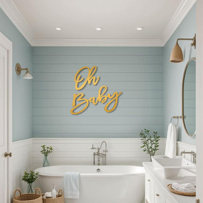 Oh Baby Sign for Backdrop, Wooden Baby Shower Sign Gold Letters Party Banner for Boy/Girl Decorations Backdrop Party