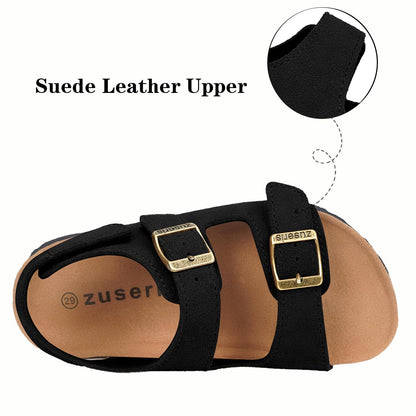 ZUSERIS Kids Toddler Sandals Boys Girls Cork Footbed Sandal Comfort Double Buckle Slip On Slippers with Adjustable Back Strap