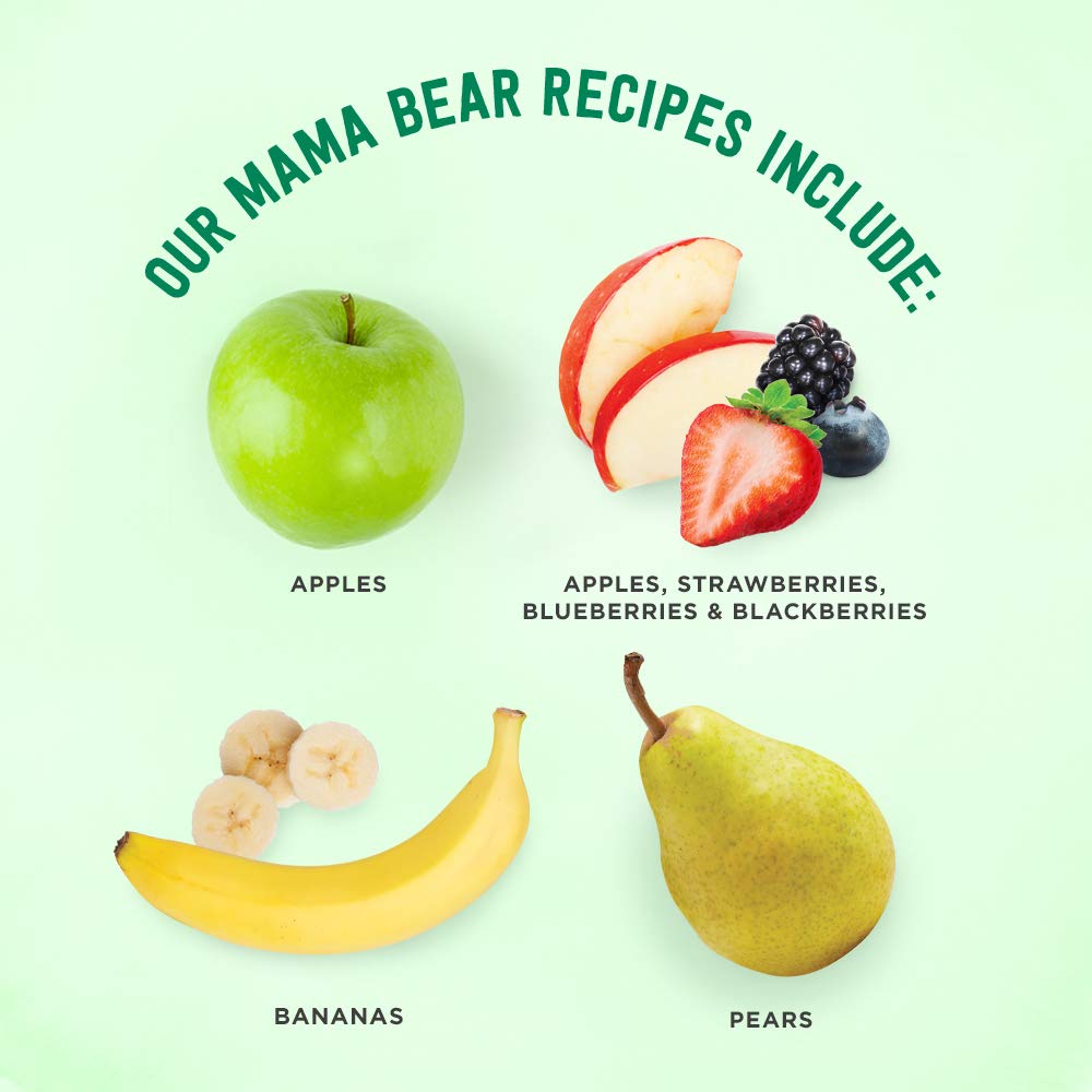 Amazon Brand - Mama Bear Organic Baby Food, Fruit Variety Pack, Apples, Apple Berry Blend, Bananas, Pears, vegetarian, 4 ounce (Pack of 12)