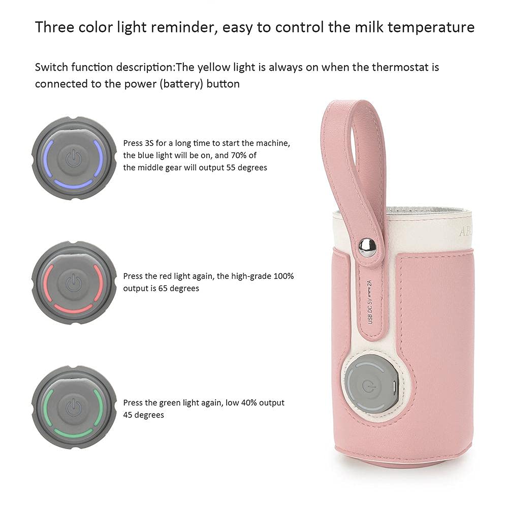 Bottle Warmer Bag 3 Temperature Adjustable Portable Baby Bottle Warmer for Connecting to Mobile Power