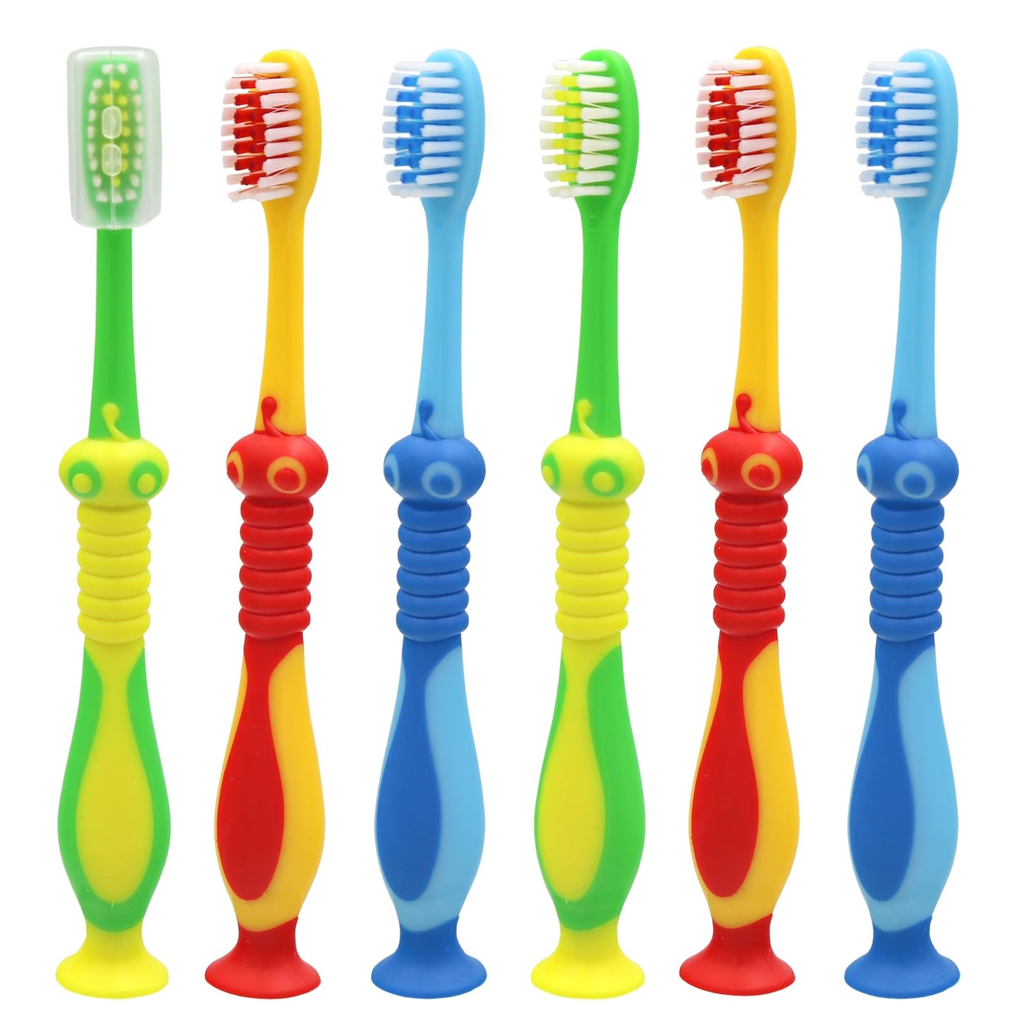 Kids toothbrushes 6 Pack Set Soft Bristles with Suction Cup, Includes Travel Covers, Bear Panda toothbrushes for Kids Boys & Girls, Toddlers &Children Teeth Age 3+