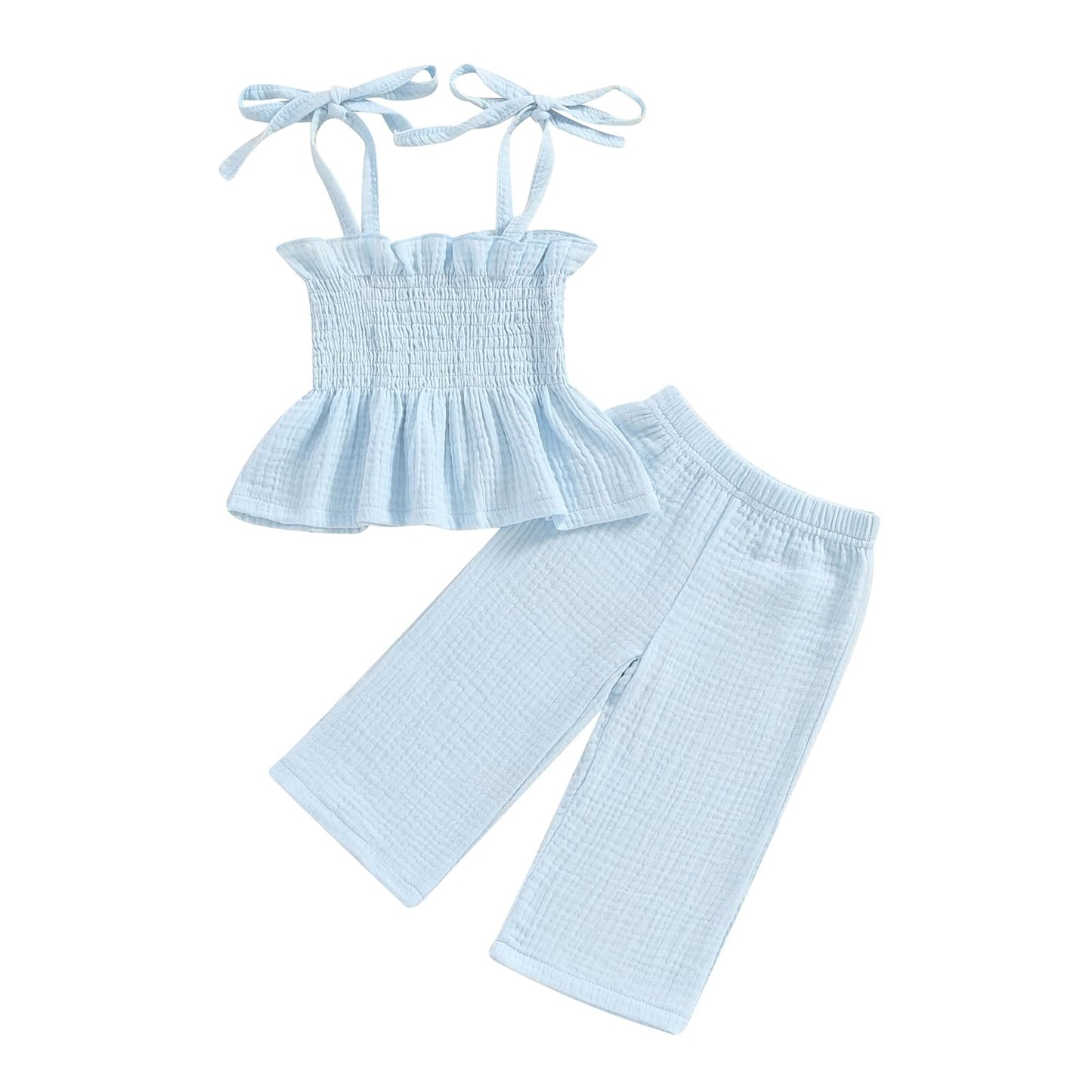 Toddler Baby Girl Clothes Tie-Up Strap Ruffle Camisole Tops Linen Pants Set Little Girls Summer Outfits