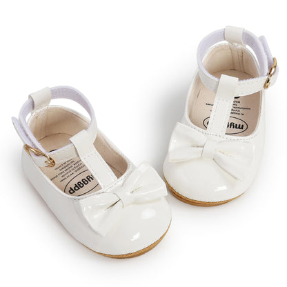 Baby Girl Mary Jane Flats Dress Shoes - Infant Newborn Shoes Anti-Slip Soft PU Leather Party School Wedding Princess Baby Girl Shoes 0-18M