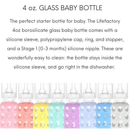 Lifefactory Glass Baby Bottles with Silicone Protection - 2-Pack, 4 oz Bottles, Pink & Banana