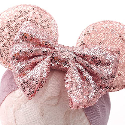 JIAHANG Baby Leopard Bows Turban Knotted Head Wraps, Hair Bows Headbands Stretchy Hair bands for Infant Toddlers Girls (pink leopard)