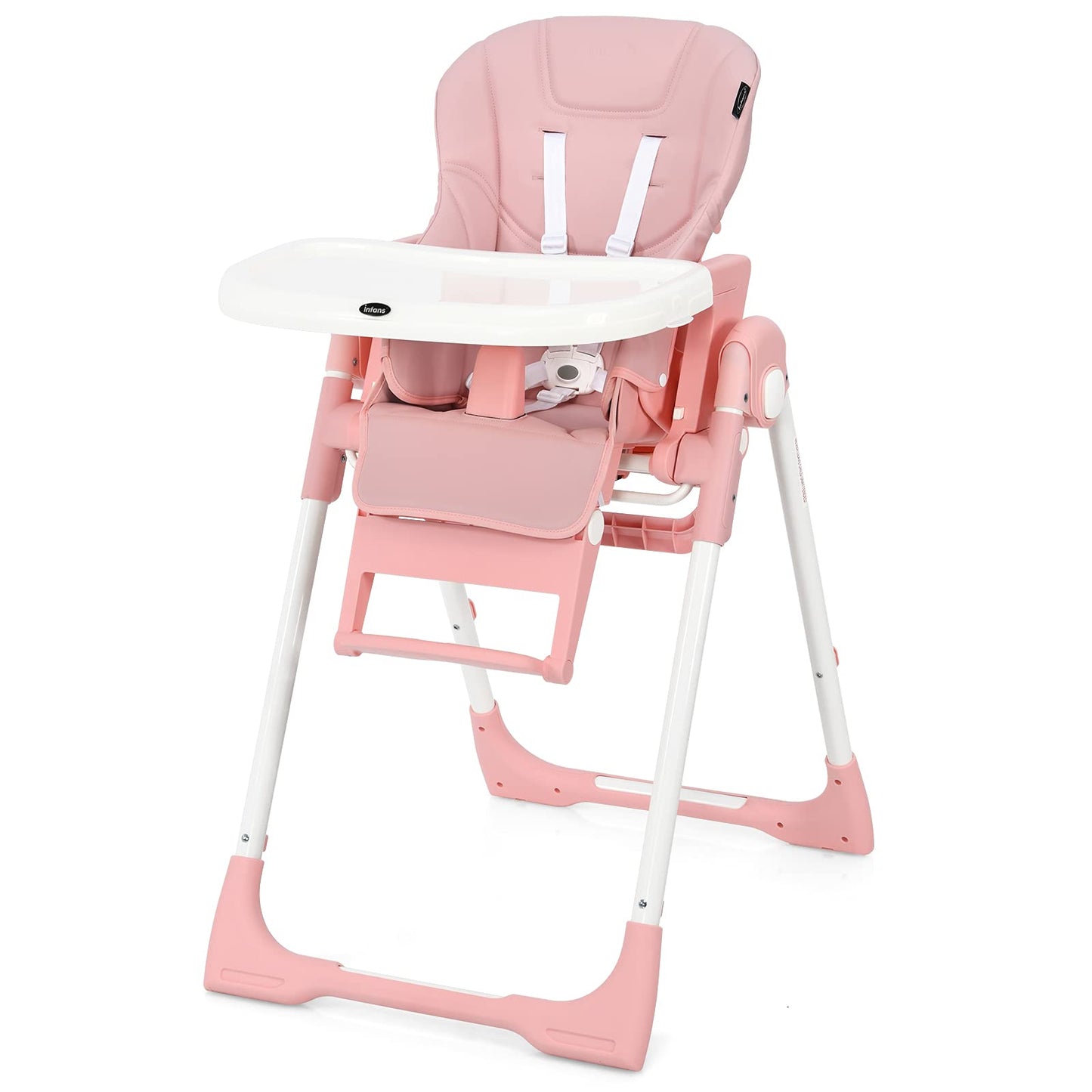 INFANS High Chair for Babies & Toddlers, Foldable Highchair with Multiple Adjustable Backrest, Footrest and Seat Height, Removable Tray, Detachable PU Leather Cushion, Built-in Rear Wheels (Black)