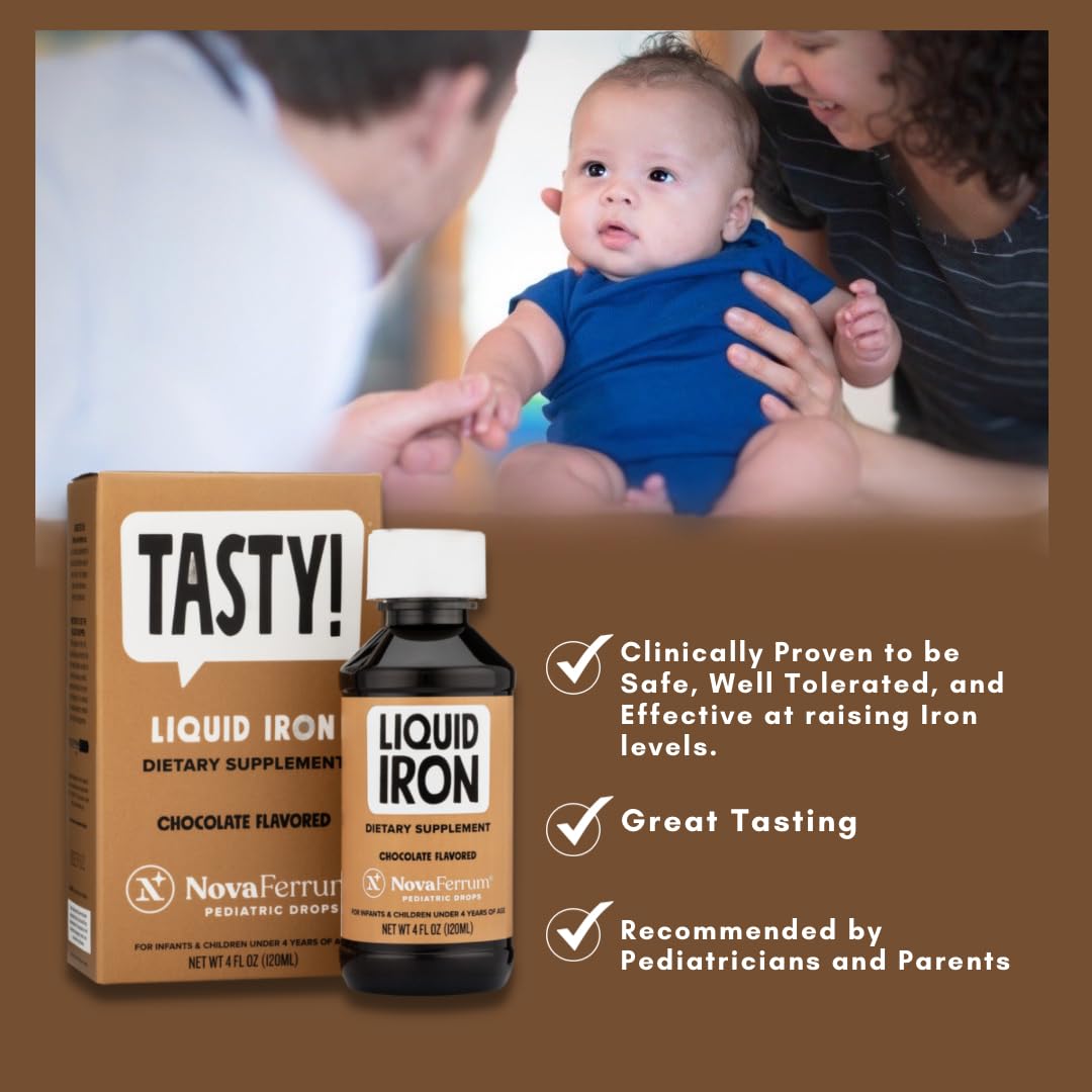 NovaFerrum Yummy | Pediatric Drops Liquid Iron Supplement for Infants and Toddlers | Liquid Iron for Kids | 15mg of Iron Per 1mL Dose | Ages 4 & Under | Gluten Free Certified | Sugar-Free | Raspberry