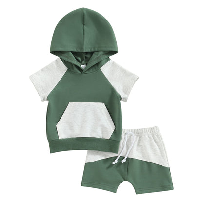 Toddler Baby Boy Summer Outfit Short Sleeve Hooded Stripes Top Casual Shorts Set Infant Newborn Clothes 6 12 18 24 Month