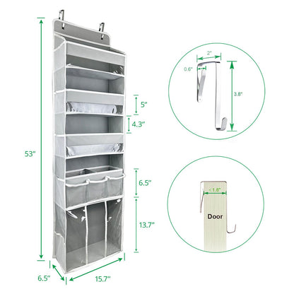 Door Hanging Storage Organizer,with 3 Bins 1 Movable Baby Diaper Caddy,1 Large capacity diaper stacking storage Organizer,10 Side Pockets ,Bedroom Door Storage for Nursery Baby Essentials. (Beige)