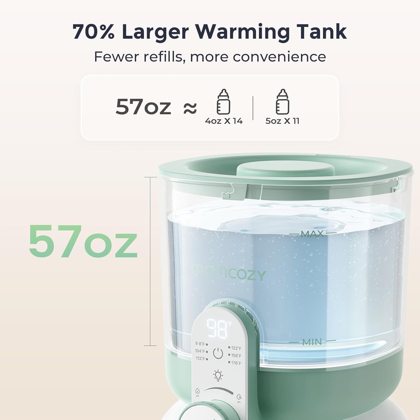 Momcozy Dual Lights Baby Bottle Warmer for Night Feedings, Instant Bottle Warmer for Making Formula, 57 Oz Larger Capicity, Formula Dispenser with 6 Temp Options, Breastfeeding Essentials