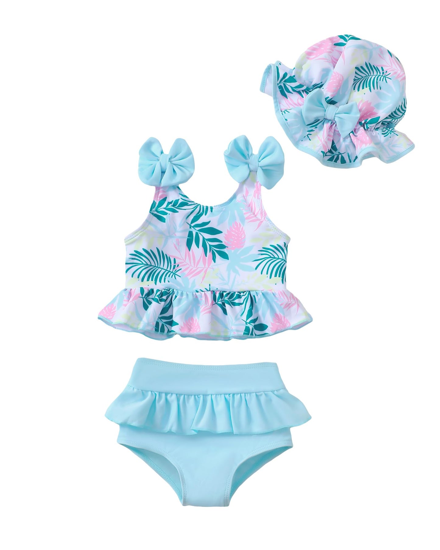 Mioglrie Baby Infant Swimsuit Girl Toddler Bathing Suit Girl Summer Beach Bikini Tankini Swimwear Hat 3-24 Months 2t-5t