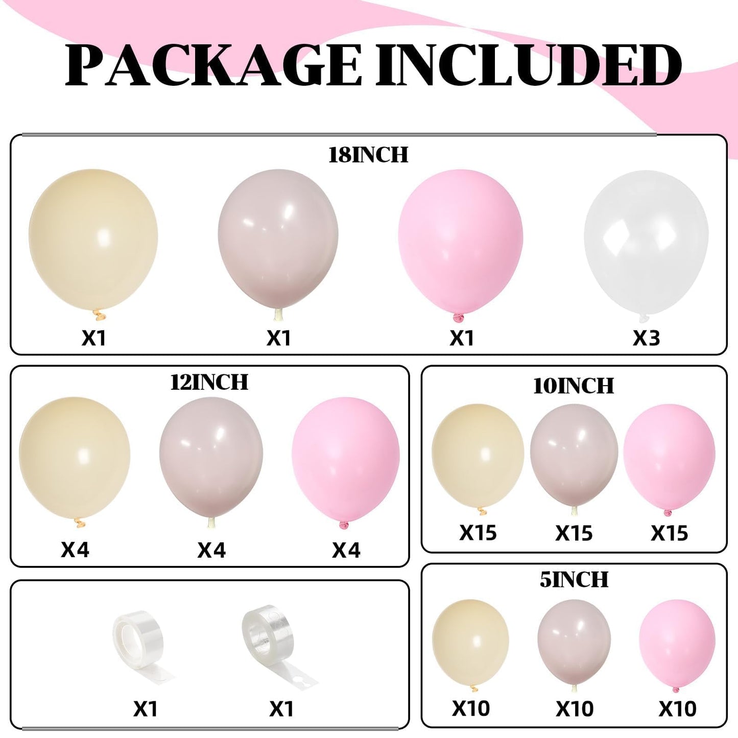Pink White Balloon Arch Kit, Double Stuffed Pastel Pink Ivory White Balloon Garland, Baby Pink Cream White Balloons with 3pcs 18Inch Clear Balloons for Girls Birthday Baby Shower Party Decorations