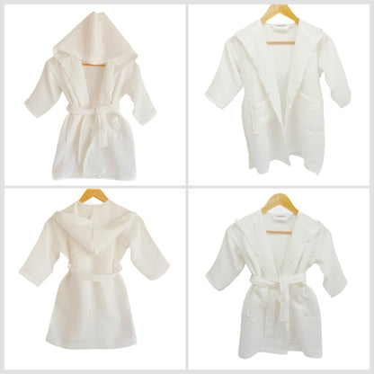 D&D Collection Kids Muslin Bathrobe Poncho, Organic Turkish Cotton Hooded Bath Towel, Premium Soft Muslin, for Girls Boys
