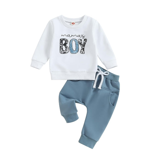 Toddler Baby Mama's Boy Clothes Long Sleeve Sweatshirts Jogger Pant Newborn Boys 2 Piece Outfits Fall Winter