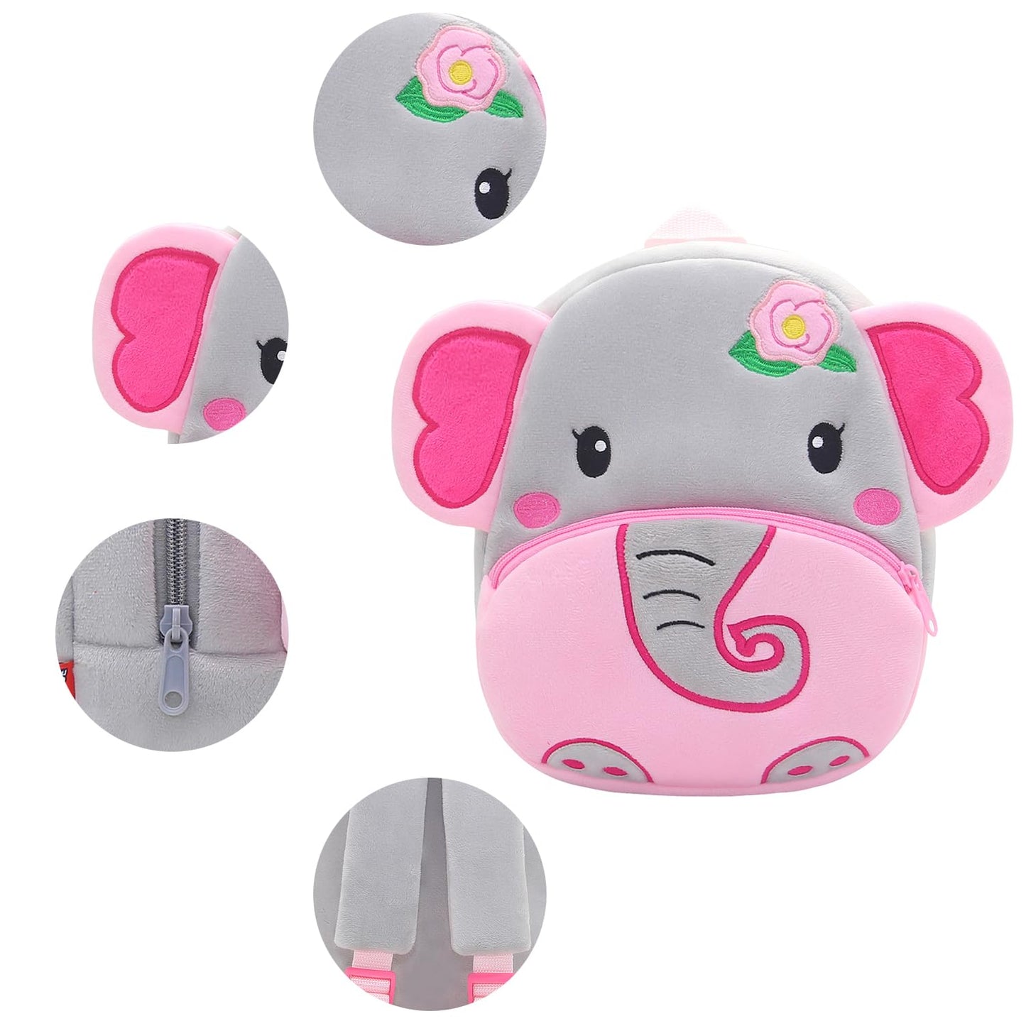 NICE CHOICE Cute Toddler Backpack Toddler Bag Plush Animal Cartoon Mini Travel Bag for Baby Girl Boy 2-6 Years(Grey Elephant)