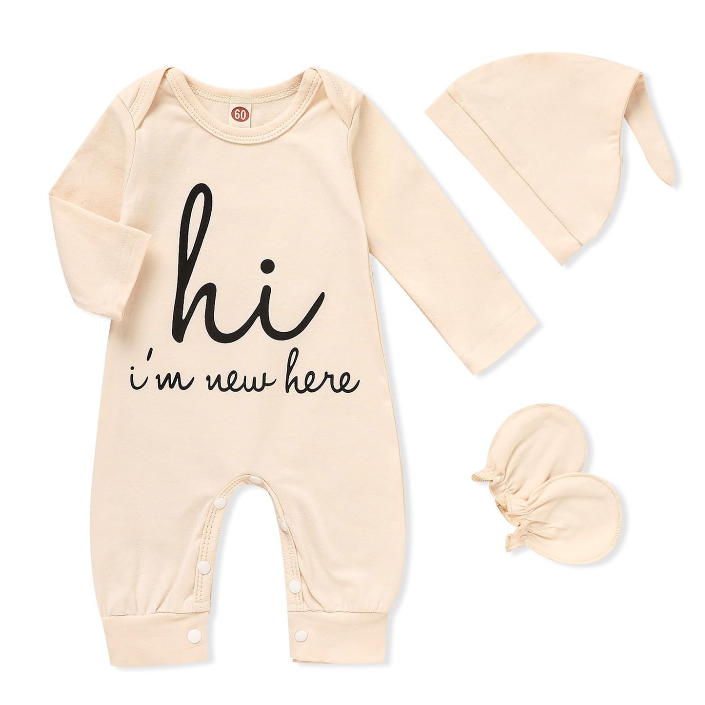 GRNSHTS Newborn Baby Boy Romper Coming Home Outfits Letter Print Bodysuit Jumpsuit+Hat+Gloves 3PCS Clothes Set