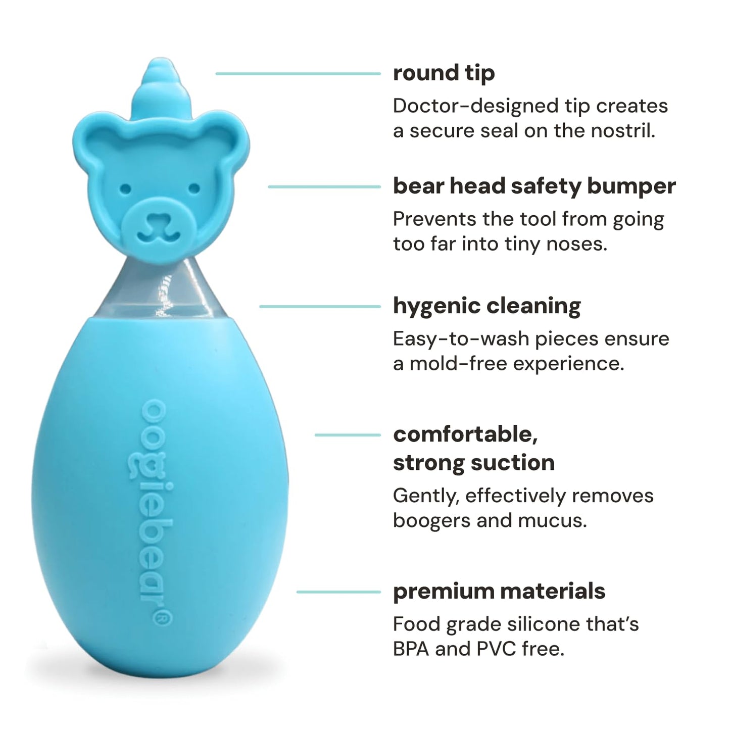 oogiebear BearPair Silicone Bulb Baby Nasal Aspirator and Ear & Nose Syringe, Safely Sucks Snot and Removes Mucus, Cleanable and Reusable, Grey