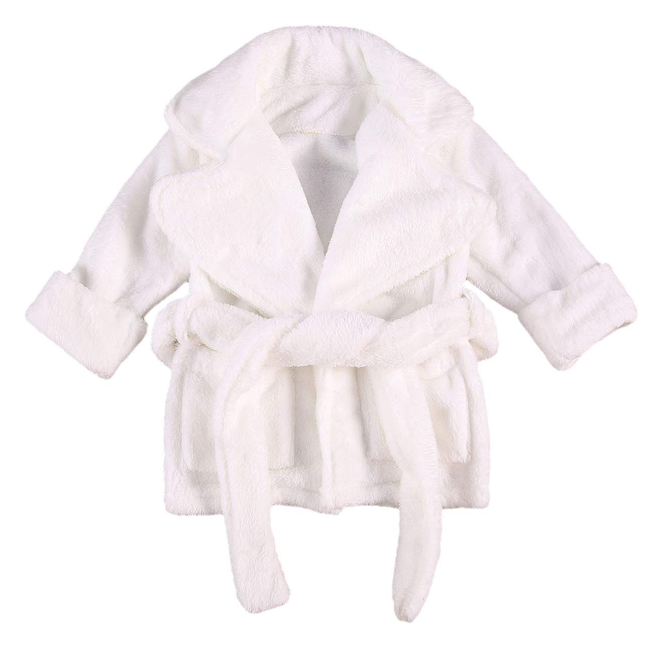 Qiylii Unisex Baby Plush Bathrobe Plain Kimono Gown Newborn Toddler Girls Boys Towel Robe Nightwear Clothes