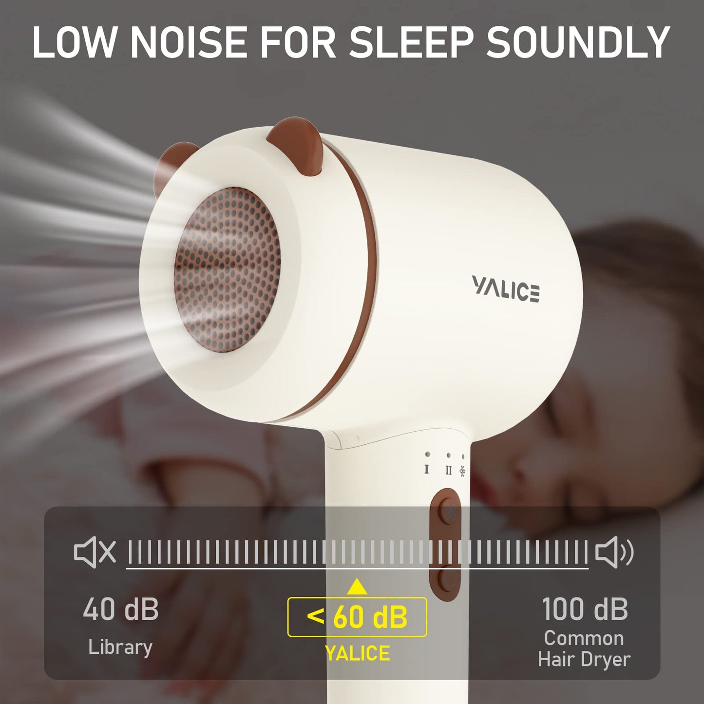 Cordless Baby Hair Dryer for Infant, Low Heat Gentle Air Rechargeable Small Hair Blow Dryer for Baby Butt Skin with 3 Speed Settings, 0-3 Years Using (Khaki)