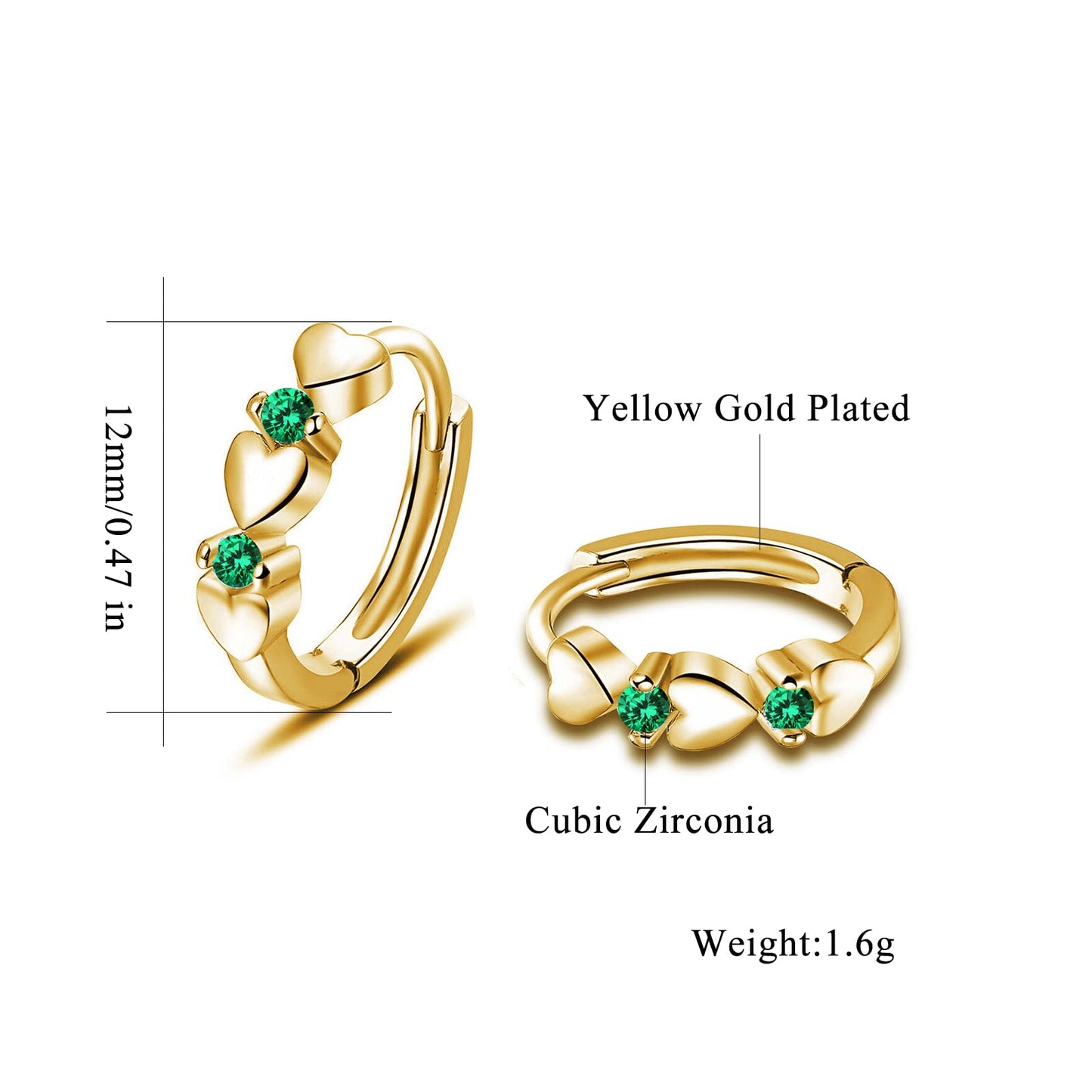 CiNily 14K White Gold Plated Small Hoop Earrings for Women Girls Heart Cubic Zirconia Hypoallergenic Earrings
