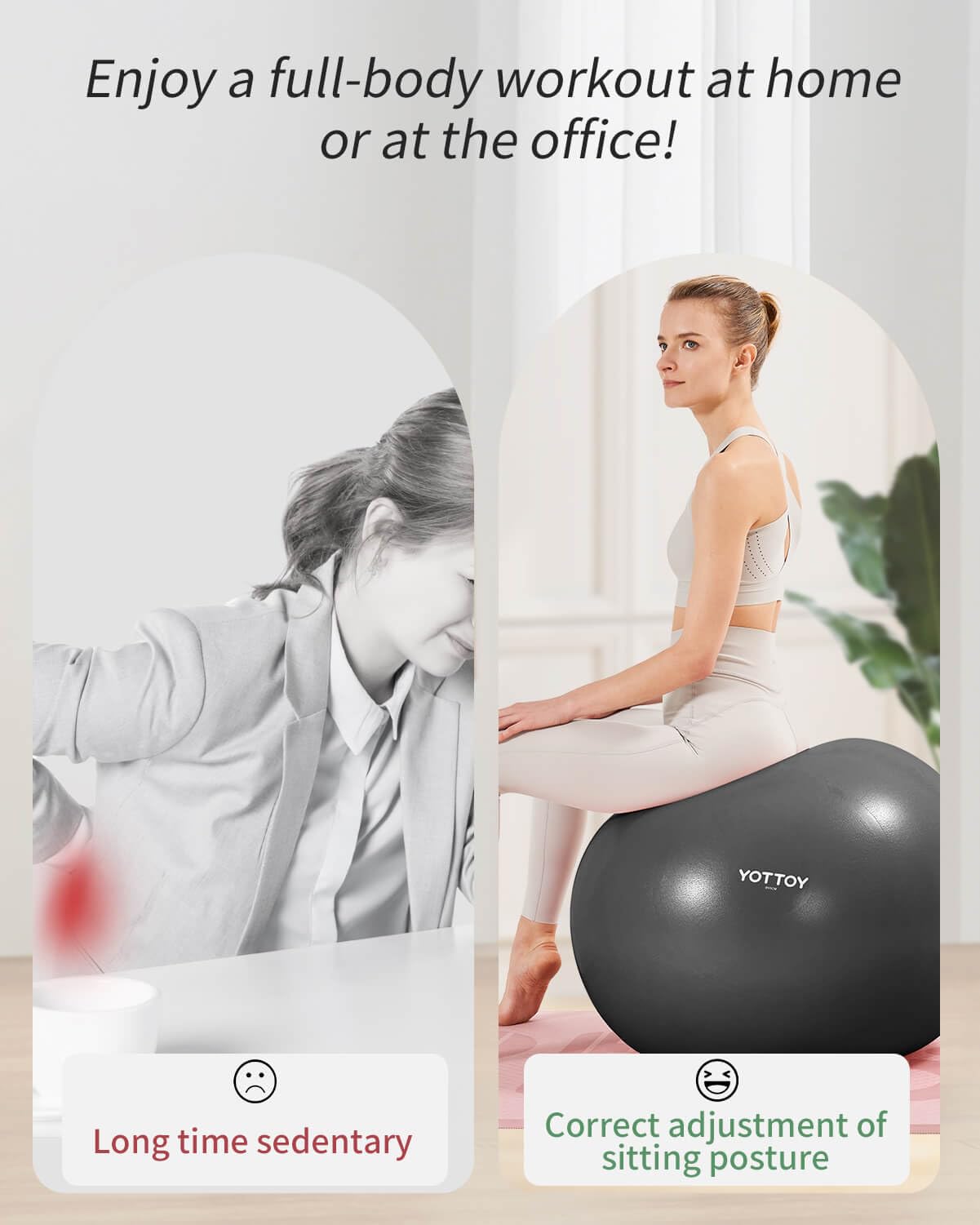 YOTTOY Anti-Burst Exercise Ball for Working Out, Yoga & Pregnancy, Extra Thick Workout Ball for Physical Therapy & Fitness