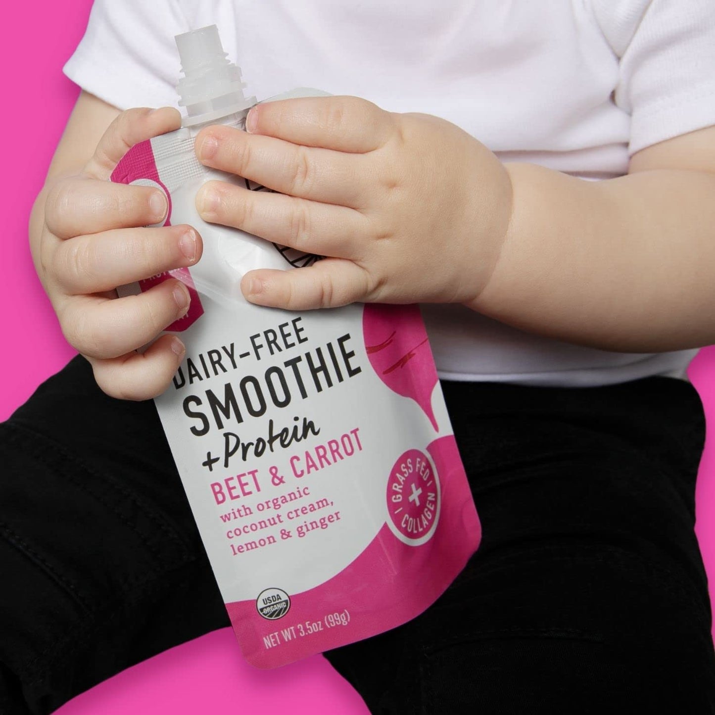 Serenity Kids 6+ Months Dairy-Free Smoothie Baby Food | USDA Organic | Grass Fed Collagen Protein | 3.5 Ounce BPA-Free Pouch | Berry Butternut | 12 Count