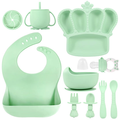 Silicone Baby Feeding Set 10 Pcs Baby Led Weaning Supplies Suction Bowl Divided Plate Baby Bibs Fruit Feeder Baby Spoons Forks Sippy Cup Toddler Utensil Sets Baby Essentials for Newborn Gift