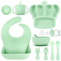 Silicone Baby Feeding Set 10 Pcs Baby Led Weaning Supplies Suction Bowl Divided Plate Baby Bibs Fruit Feeder Baby Spoons Forks Sippy Cup Toddler Utensil Sets Baby Essentials for Newborn Gift