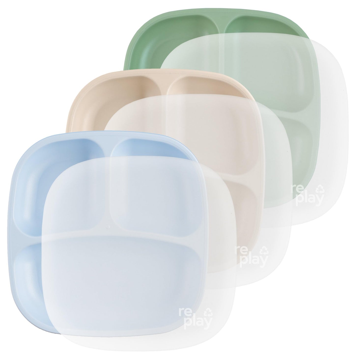 Re-Play Toddler Plates with Dividers - Deep-Walled 3 Compartments Divided Plates for Kids - Dishwasher & Microwave Safe - Made in USA - Set of 3-7.37" x 7.37" x 1.25" - Princess