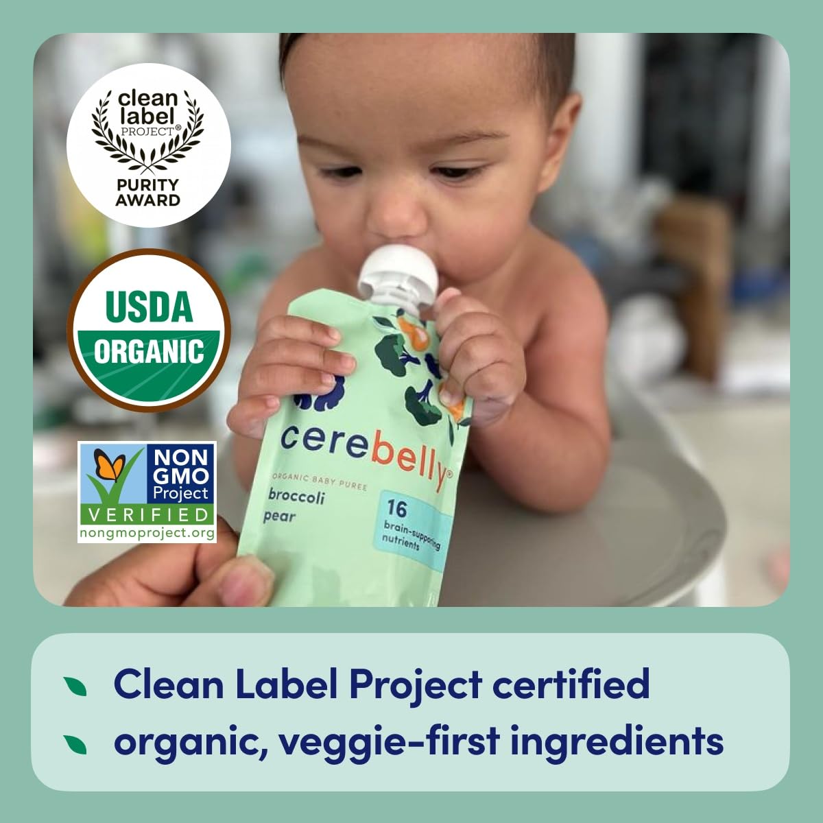 Cerebelly Organic Baby Food Pouches Variety Pack – Organic Veggie Purees for Toddlers | No Added Sugar, Fiber, Non-GMO | Blended Toddler Pouches | 4 Ounce BPA-Free Pouch | 4 Flavors | 8 Count