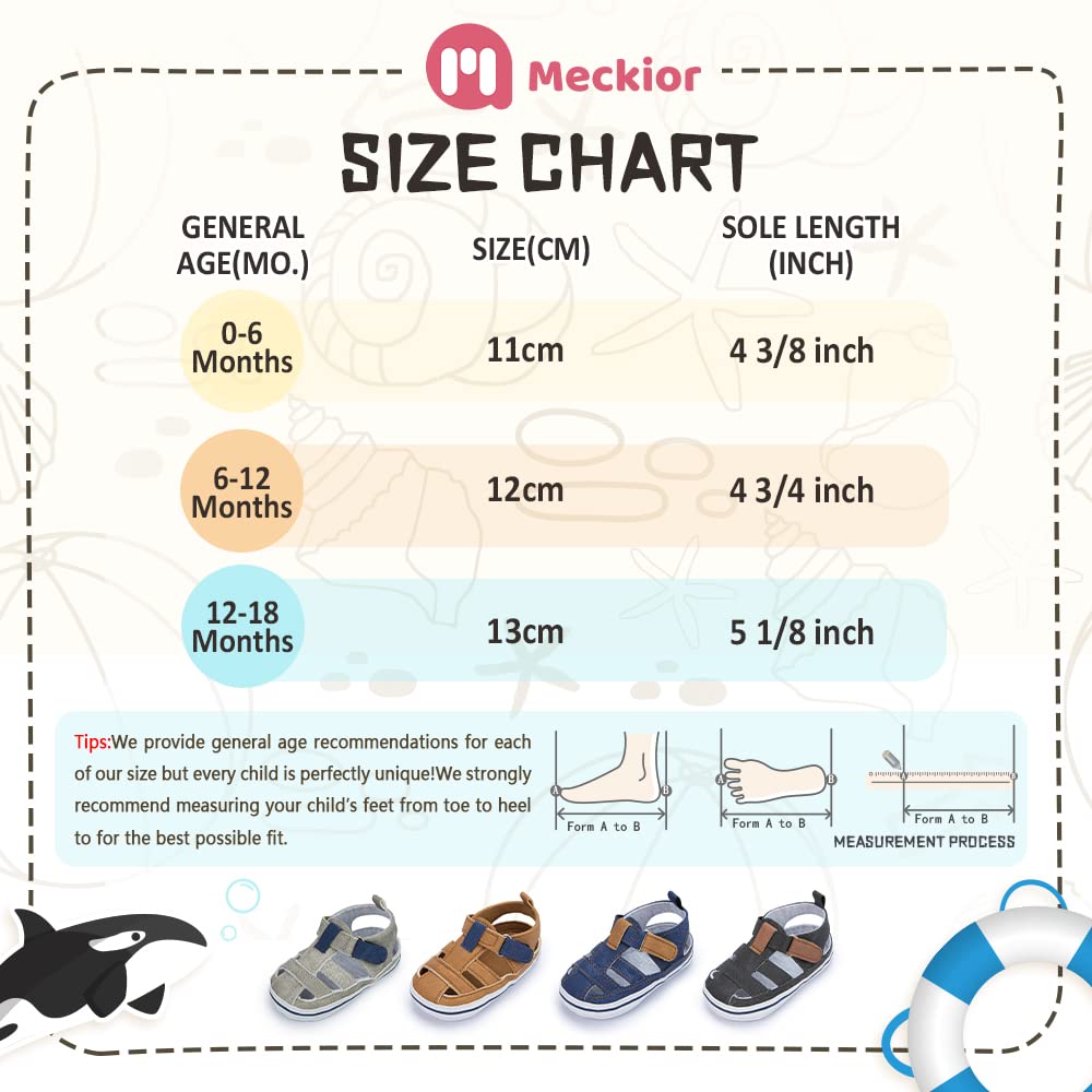 Meckior Baby Infant Boy Girl Sandals Newborn Non-Slip Soft Rubber Sole Sandals for Baby Boys Open-Toe Outdoor Casual Summer First Walkers Shoes