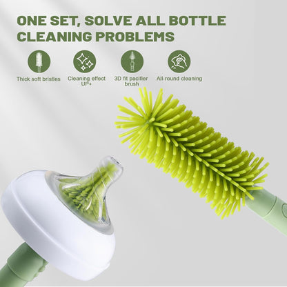 Baby Bottle Cleaner Brush Set Bottle Cleaner Brush Set Portable Bottle Cleaning Kit Set Silicone Brush, Nipple Brush, Straw Brush, Dispense Detergent Dispenser, Drying Rack - 6 in 1