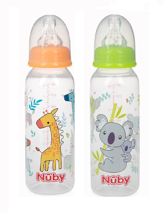 Nuby Printed Non Drip Standard Bottle, Colors May Vary, 2 Count
