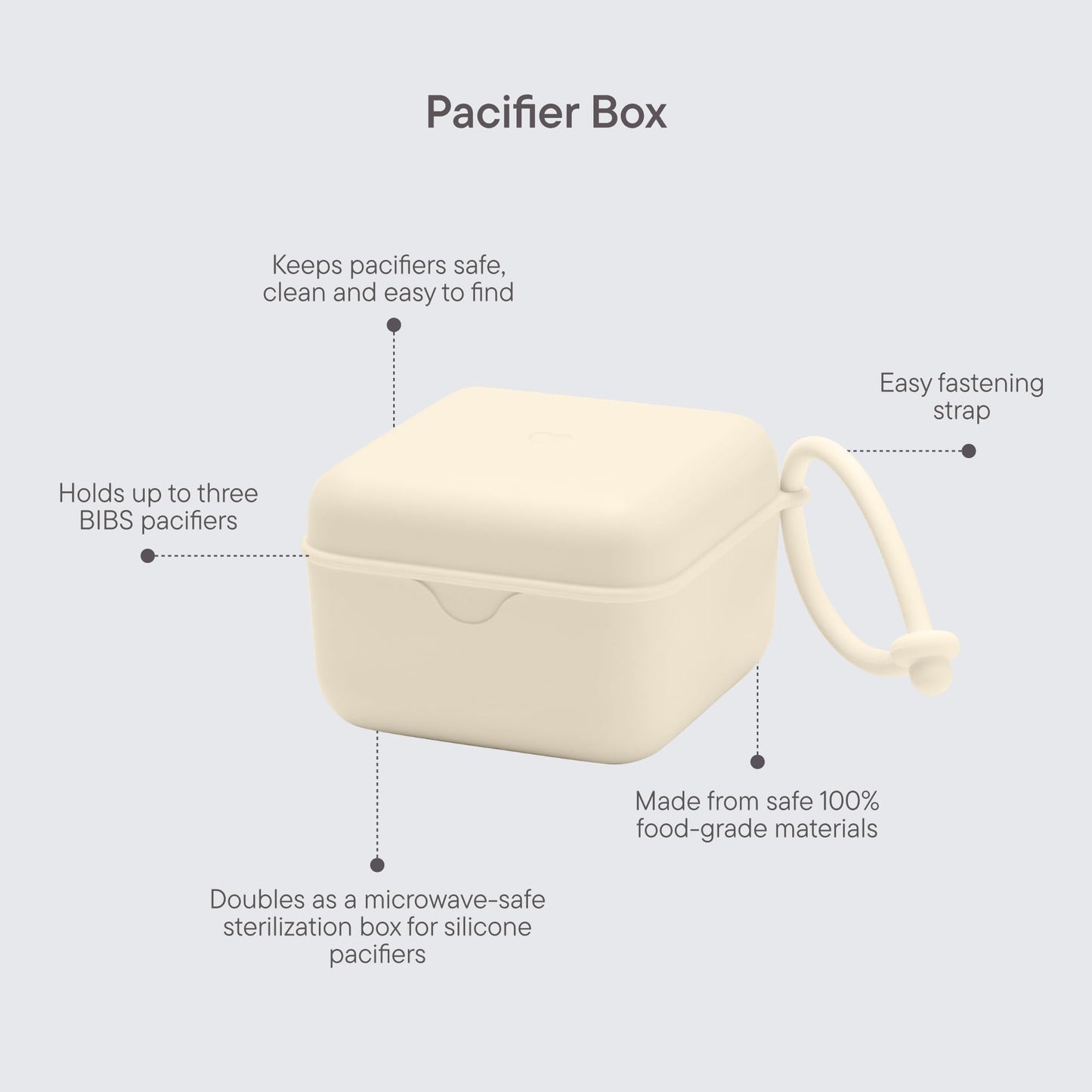 BIBS Pacifier Box with Loop for Storing & Carrying Soothers | 100% BPA Free Material | Designed & Made in Denmark | Vanilla
