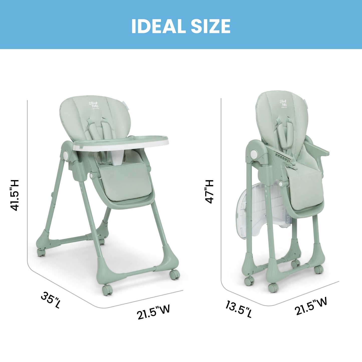 Delta Children Little Folks 2-in-1 SlimFold High Chair for Babies and Toddlers, Sage Green