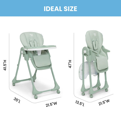 Delta Children Little Folks 2-in-1 SlimFold High Chair for Babies and Toddlers, Sage Green