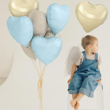 Sage Green Gold Heart Balloons,12Pcs Light Gold Heart Shaped Foil Balloons,18Inch Cream White Helium Mylar Balloon for Baby Shower Birthday Anniversary Wedding Party Decorations